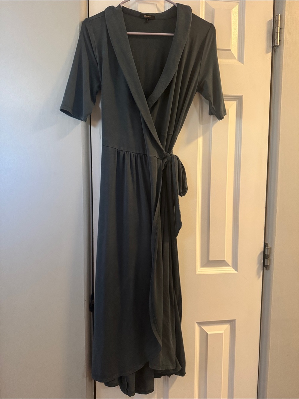 Quince Jersey Midi Wrap Dress- Dark Olive